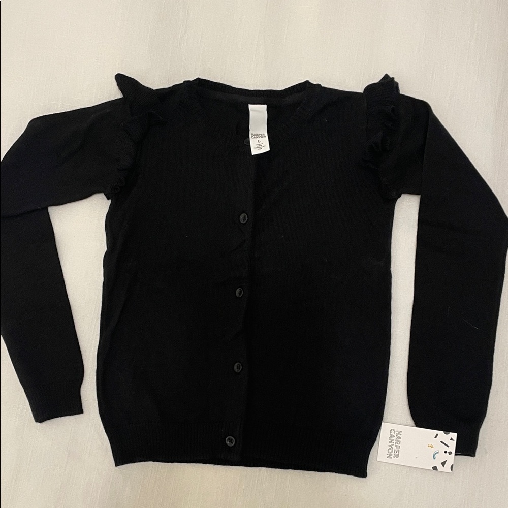 Harper Canyon Black Ruffled Cardigan